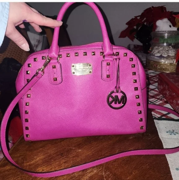 Michael Kors Jet Set Travel Saffiano Studded Satchel - Picture 2 of 13